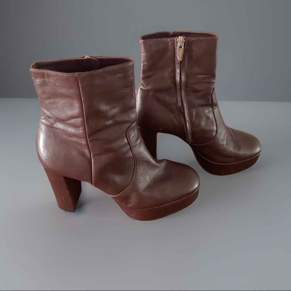 Gianvito Rossi High Block Heel leather maroon platform ankle boots Euro Size 37